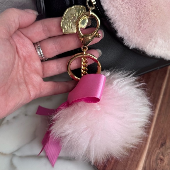 Betsey Johnson pink,black,fur Heart Backpack pink fur key chain Valentine’s Day main image 6